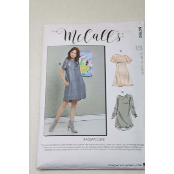 McCalls M7862 Ladies Plus Size Dress Knee Length UNCUT 93193 14 16 18 20 22 - Picture 2 of 3